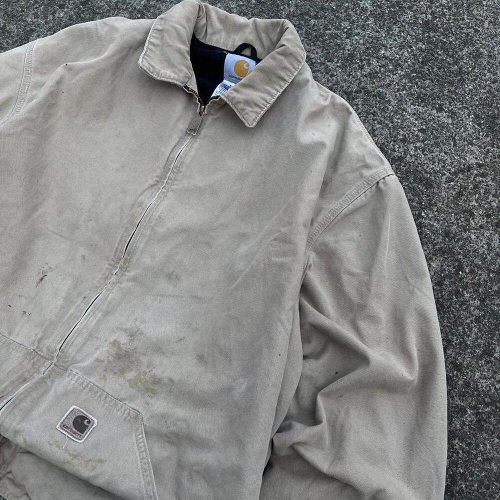 Carhartt Jacket Detroit Cropped Tan US XL Duck Canvas Thermal Zip Up Beige Work - Picture 5 of 8